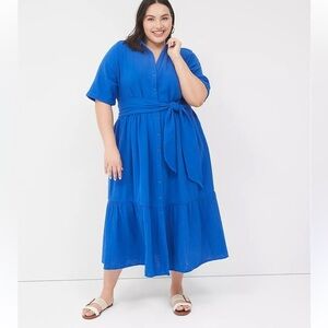 Lane Bryant Blue Flutter Sleeve Sundress with Tiered Skirt